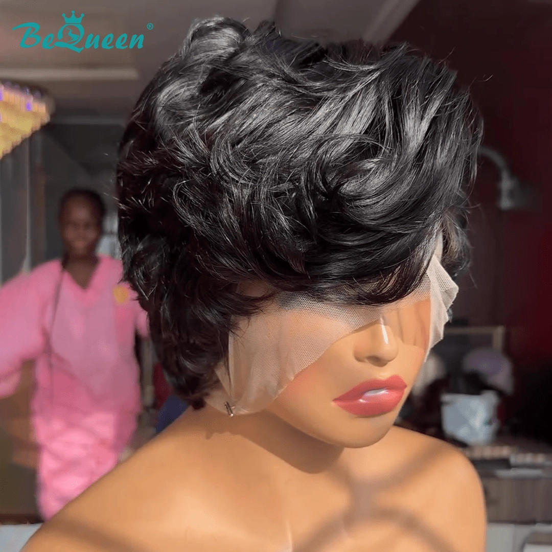 Bequeen Natrual Black Short Fashion Pixie Style Wig