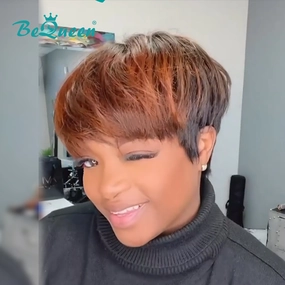 Bequeen Natural Black And Brown Pixie Wig