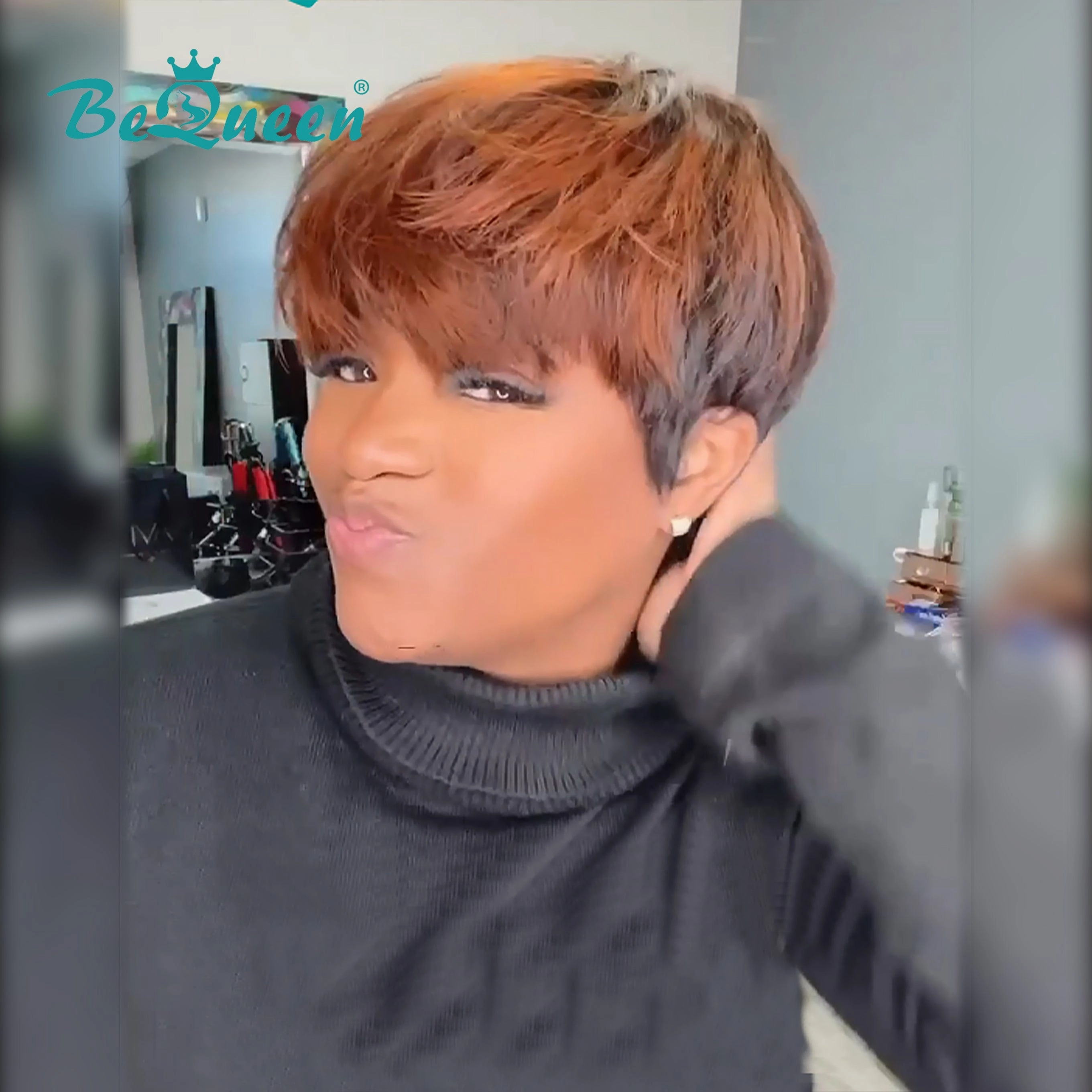 Bequeen Natural Black And Brown Pixie Wig