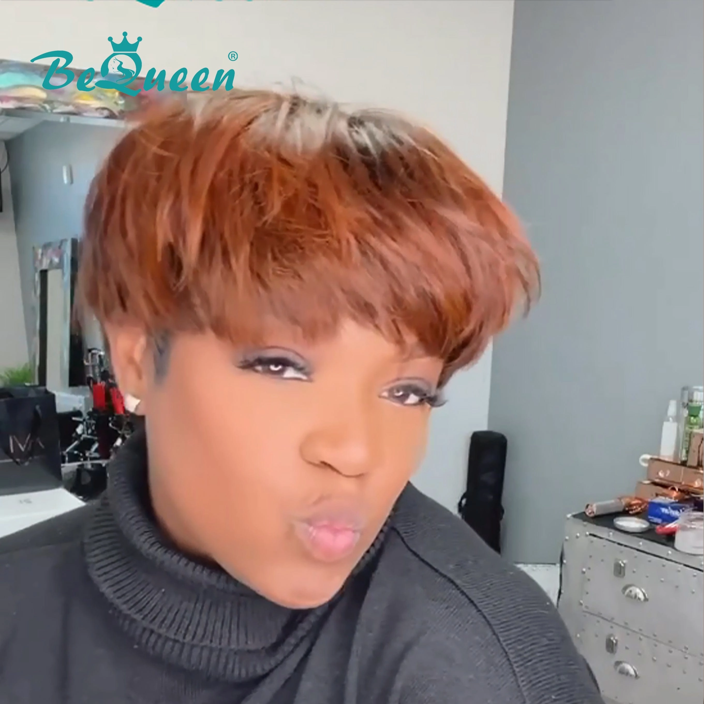 Bequeen Natural Black And Brown Pixie Wig