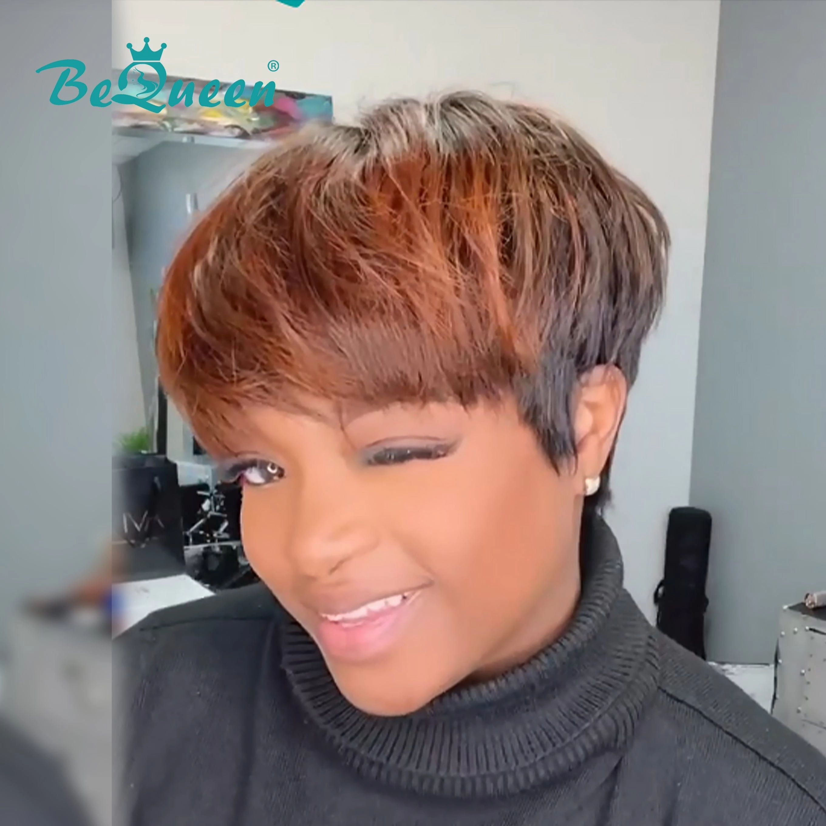 Bequeen Natural Black And Brown Pixie Wig