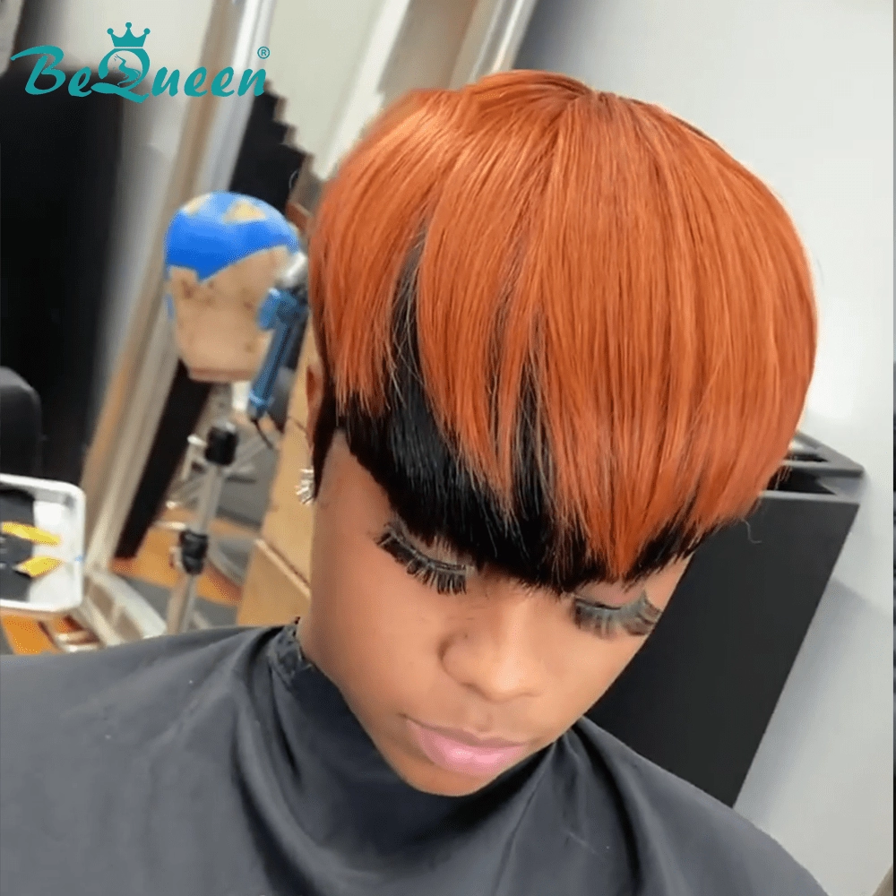 Bequeen Natural Black Under Orange Pixie Wig