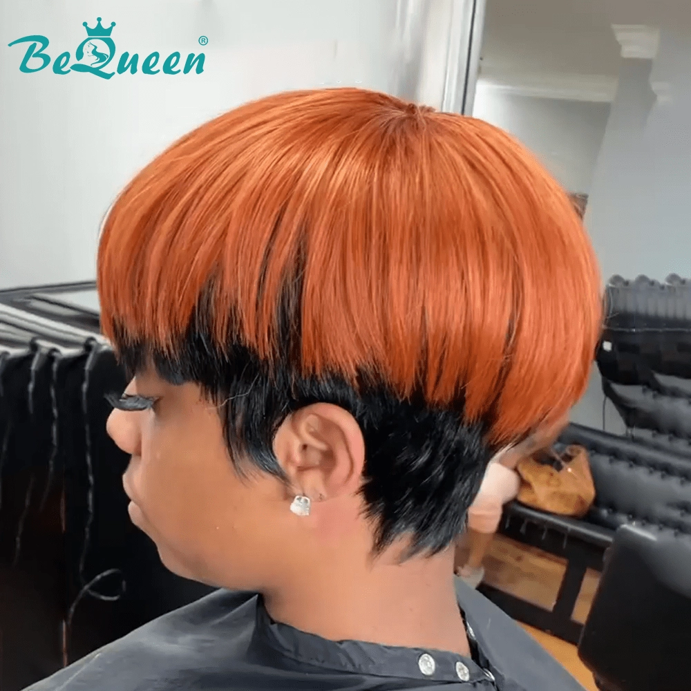 Bequeen Natural Black Under Orange Pixie Wig