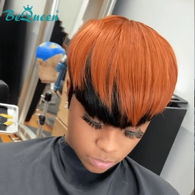 Bequeen Natural Black Under Orange Pixie Wig
