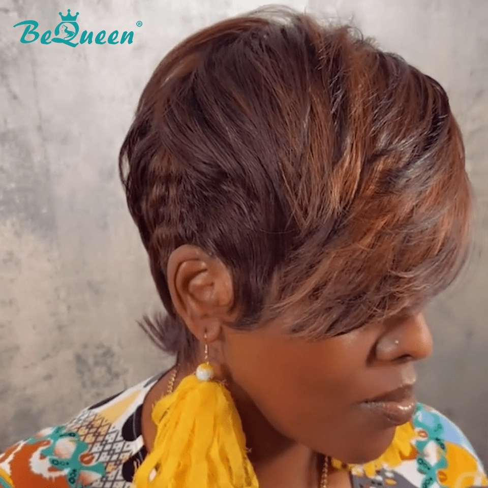 Bequeen One Side Part Brown Pixie Lace Wig