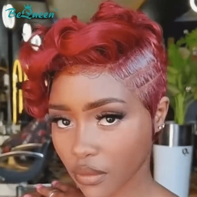 Bequeen One Side Part Red Pixie Lace Wig