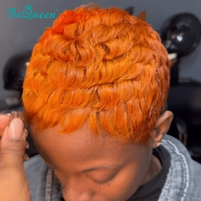 Bequeen Orange Sexy Wave Pixie Wig
