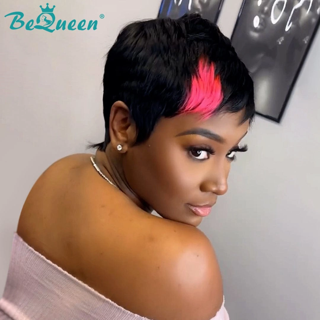 Bequeen Pink Part Machine Made Short Pixie Wig
