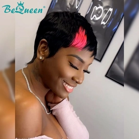 Bequeen Pink Part Machine Made Short Pixie Wig