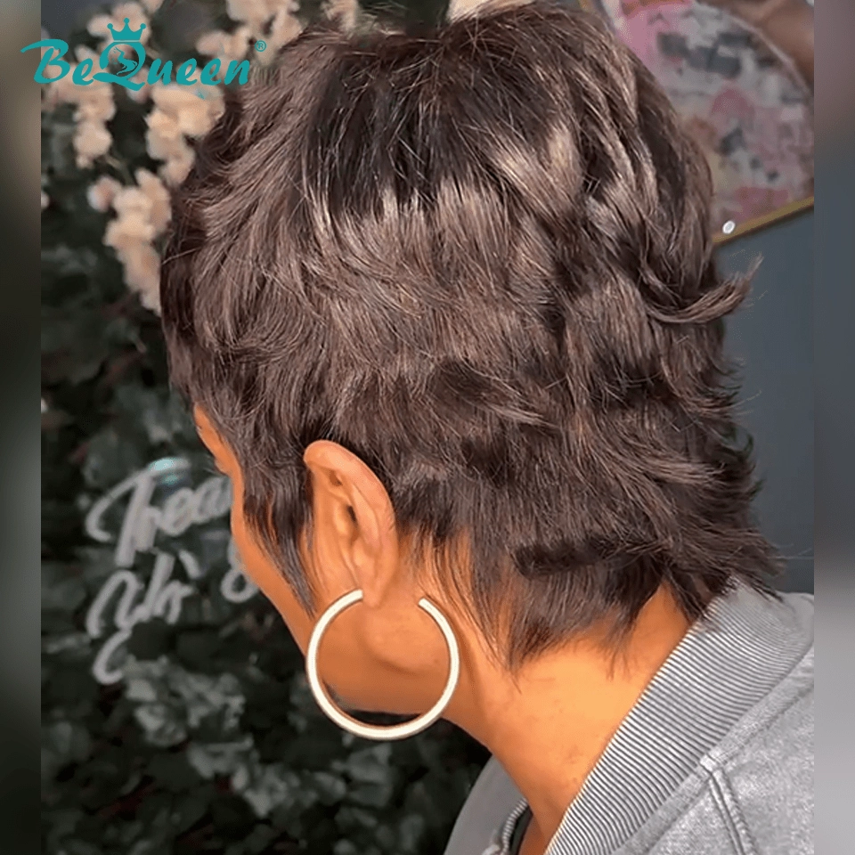 Bequeen Pixie Cut Brown Color Machine Made Wig