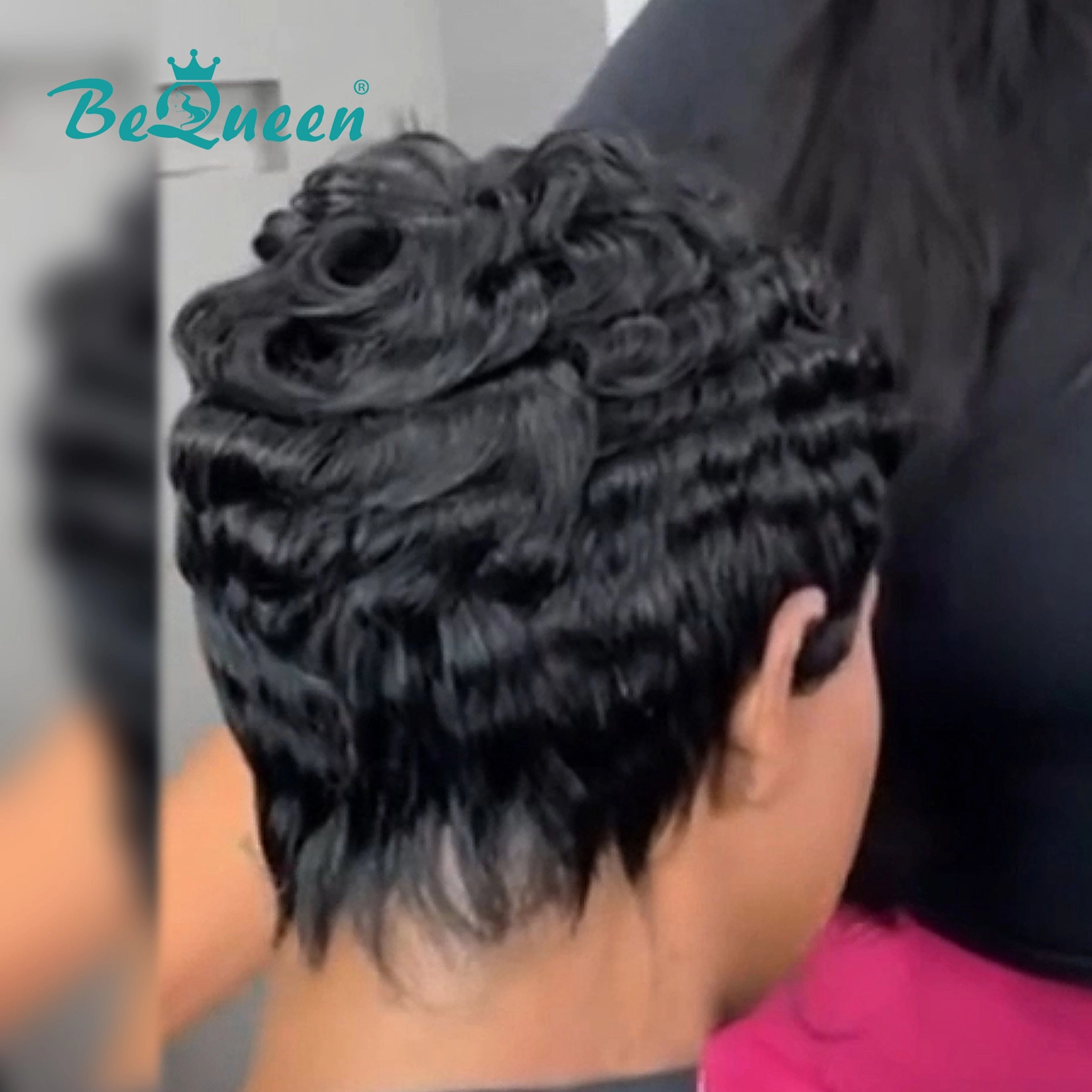 Bequeen Pixie Cut Finger Wave Machine Made Pixie Wig