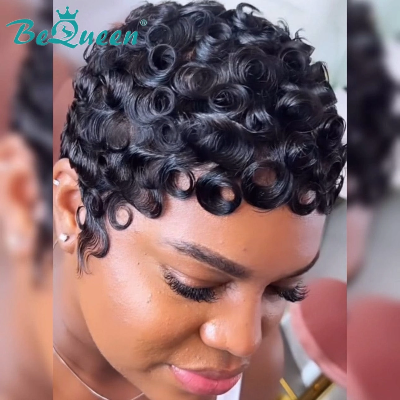 Bequeen Pixie Cut Finger Wave Machine Made Wig