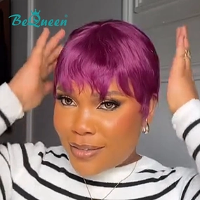 Bequeen Pixie Cut Light Purple Machine Made Wig