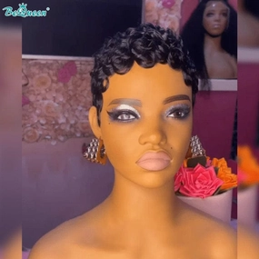 Bequeen Pixie Finger Wave Machine Made Wig