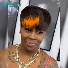 Bequeen Pixie Wig Orange Highlight Style