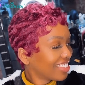 Bequeen Purple Finger Wave Pixie Wig