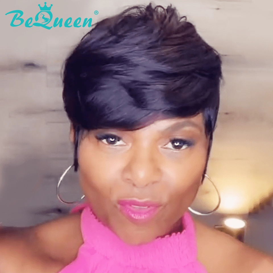 Bequeen Red Highlight Machine Made Short Cut Fashion Wig