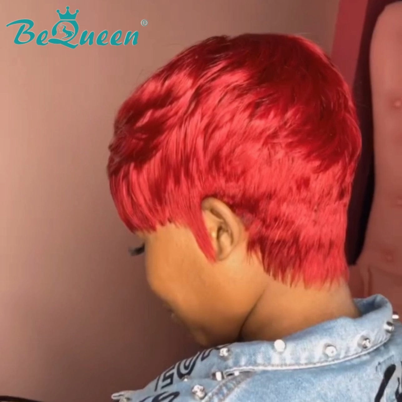 Bequeen Red Machine Made Short Pixie Wig