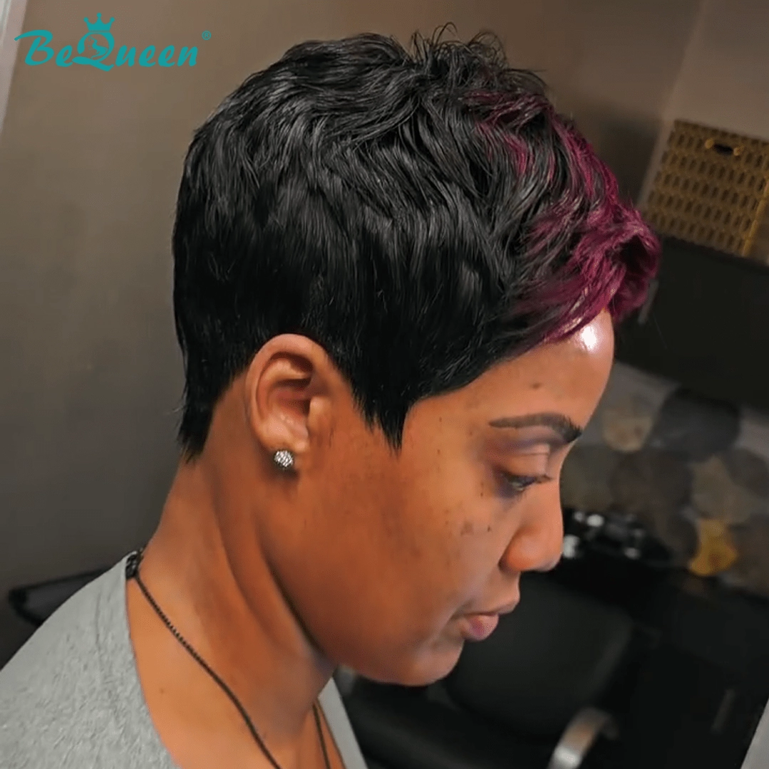 Bequeen Sexy 1B Natural Black & Red Wavy Short  Pixe Wig
