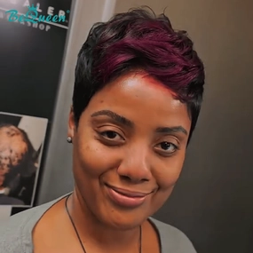 Bequeen Sexy 1B Natural Black & Red Wavy Short  Pixe Wig
