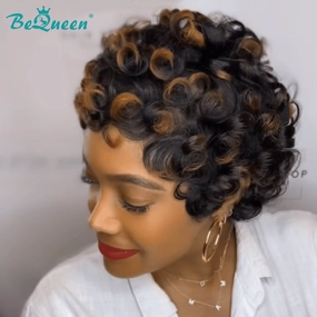 Bequeen Sexy Curly Wave Brown Highlight Machine Made Wig