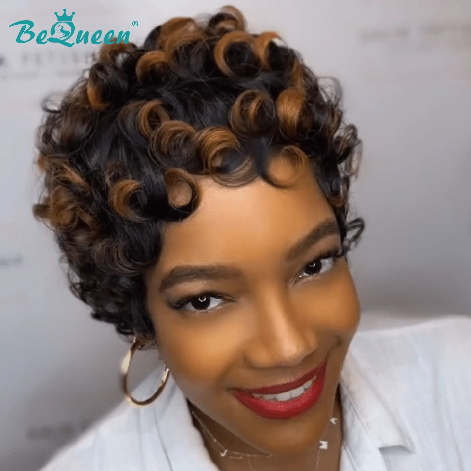 Bequeen Sexy Curly Wave Brown Highlight Machine Made Wig