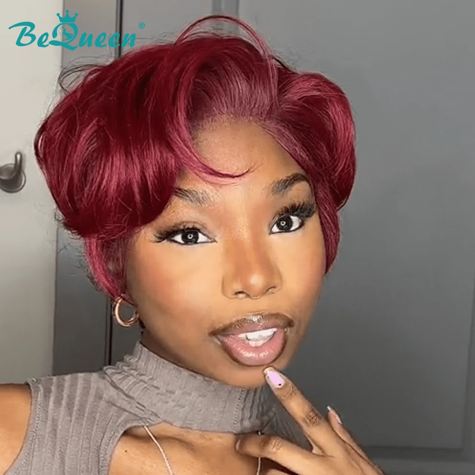 Bequeen Sexy Red Color Pixie Cut Fashion Wave Lace Wig