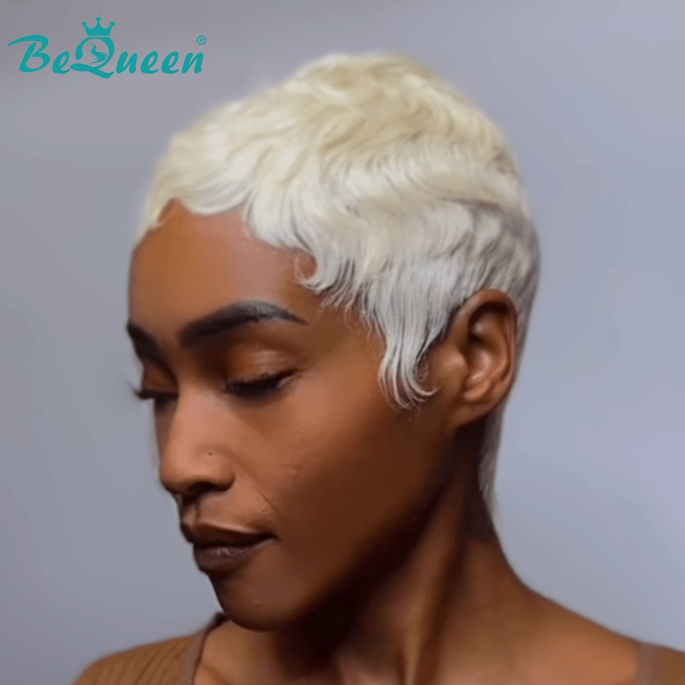 Bequeen Short Cut Machine Made White Pixie Wig