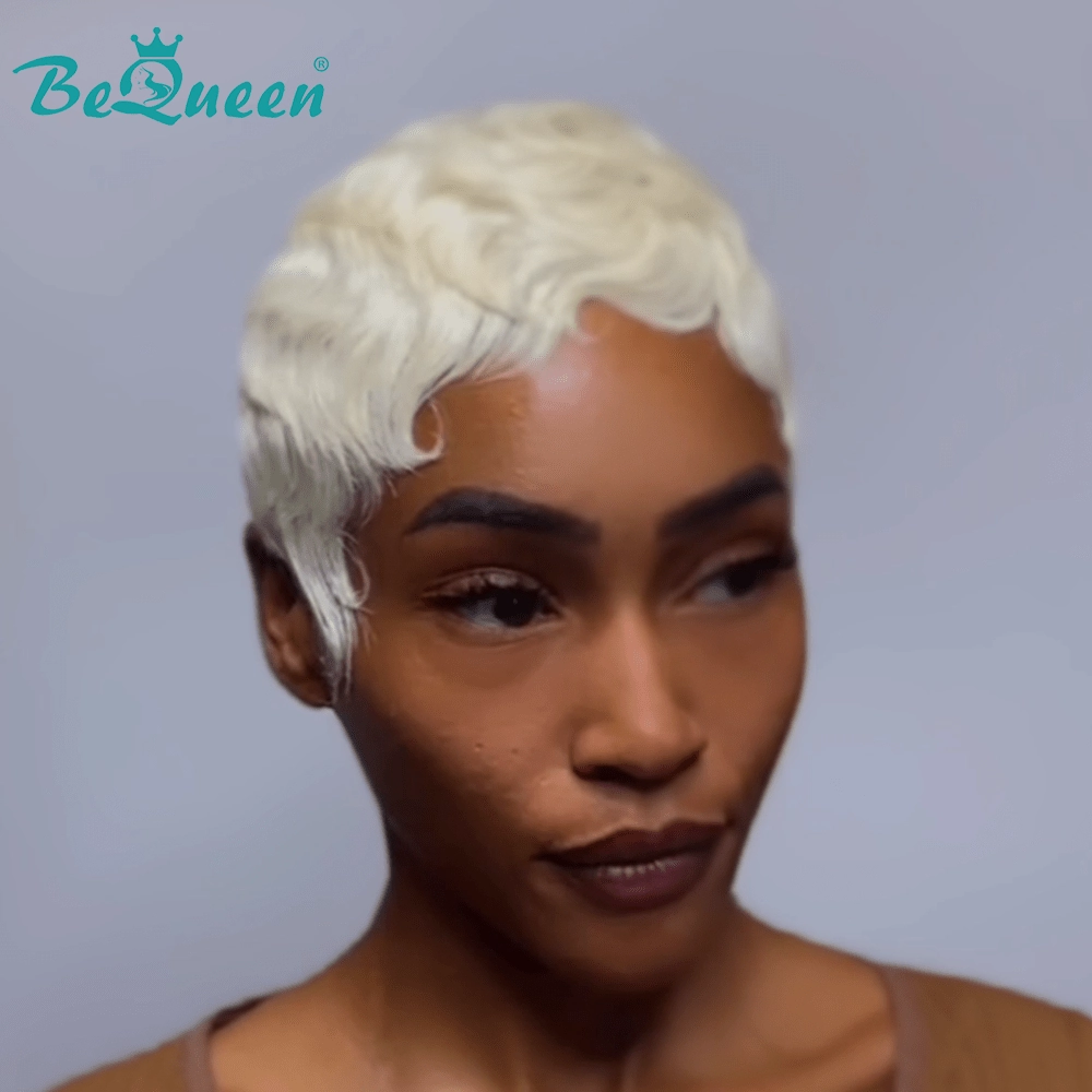 Bequeen Short Cut Machine Made White Pixie Wig