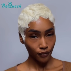 Bequeen Short Cut Machine Made White Pixie Wig