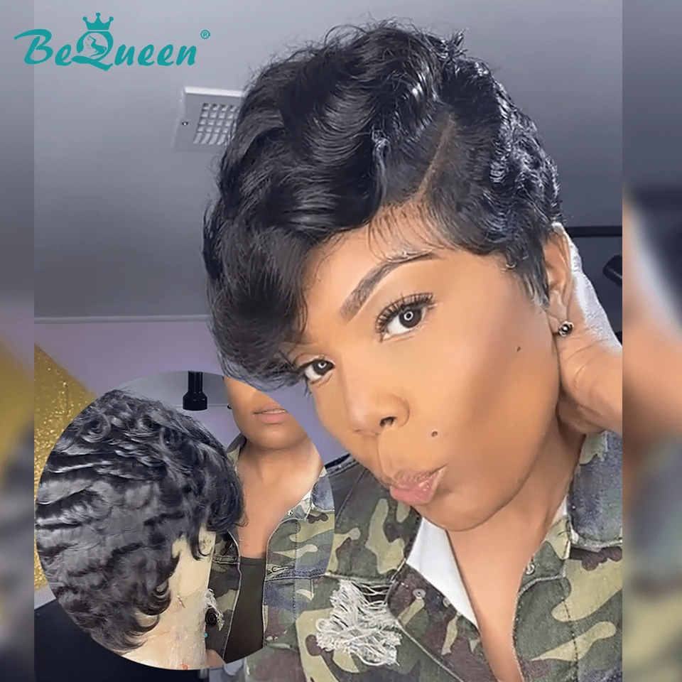 Bequeen Side Part Curly Wave Pixie Lace Wig