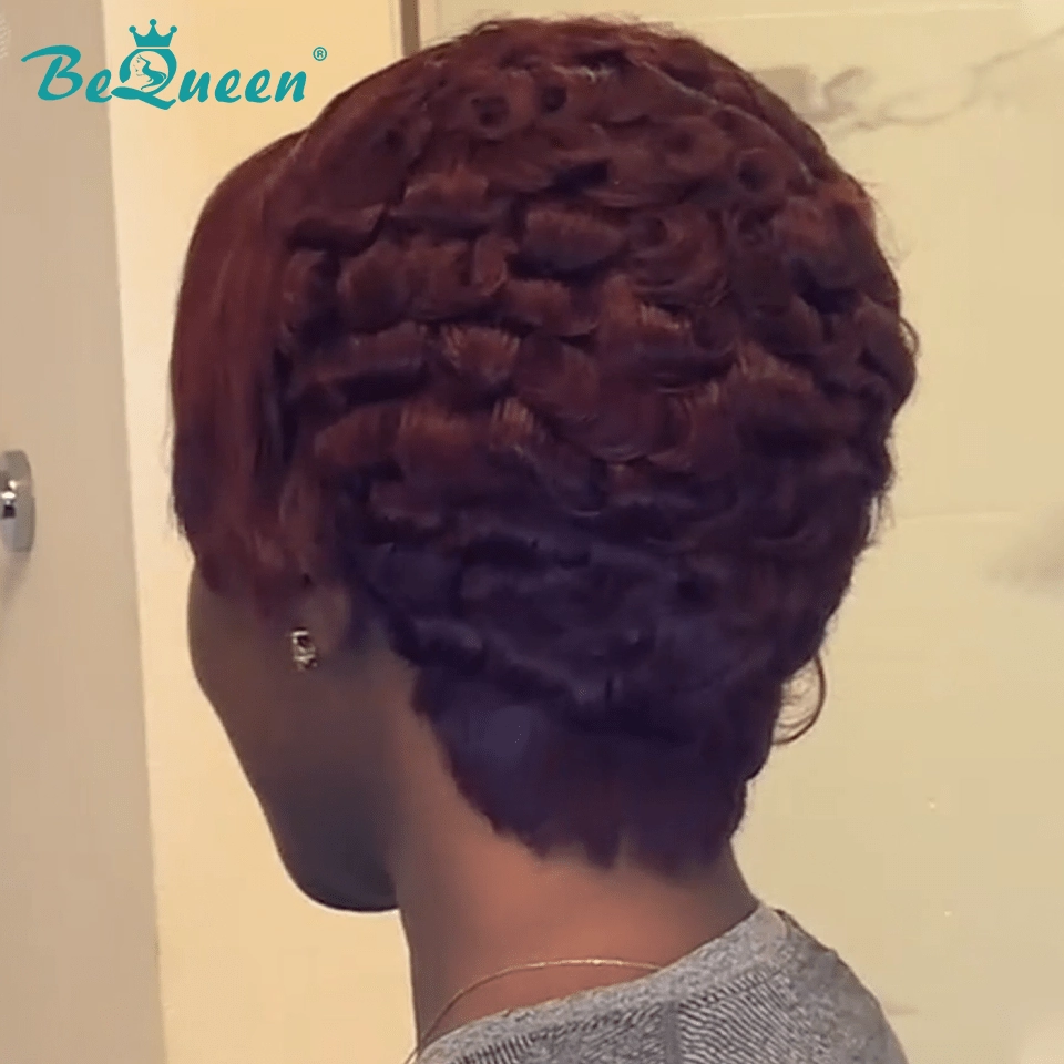 Bequeen Side Part Dark Red Lace Short Pixie Cut Wig