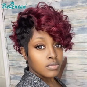 Bequeen Side Part Purple Pixie Cut Lace Wig