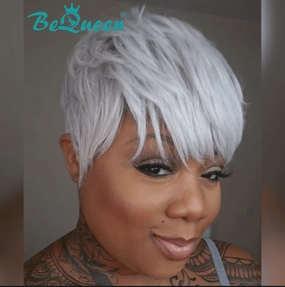 Bequeen Silver Fox Pixie Cut Mechine Made Wig