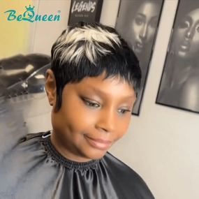 Bequeen White Part Machine Made Short Pixie Wig