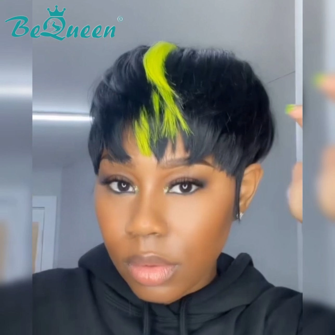 Bequeen Yellow Part Machine Made Short Pixie Wig