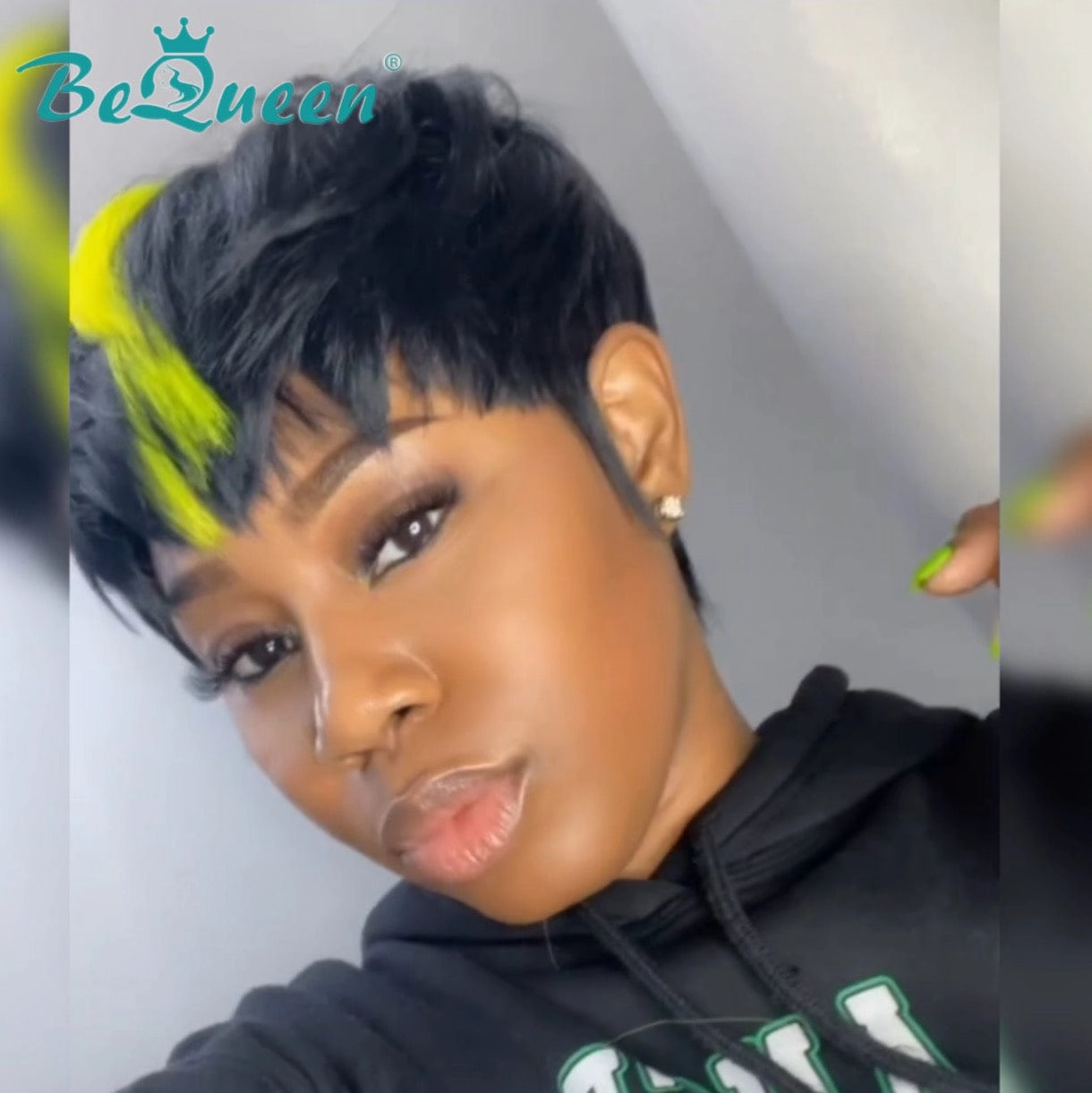 Bequeen Yellow Part Machine Made Short Pixie Wig