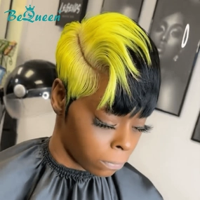 Bequeen Yellow Side Part Short Cut Pixie Wig