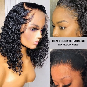 Boutique Skin Melt Lace   Delicate Hairline Frontal Bob Wigs Curly