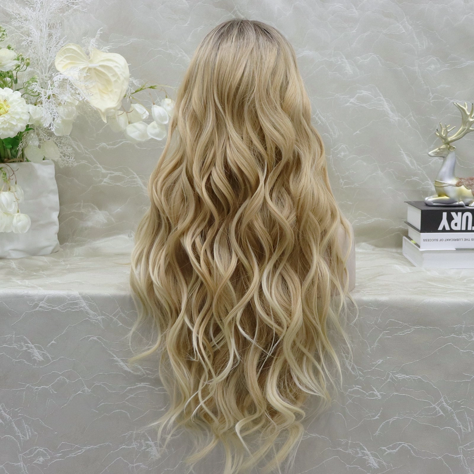 Brenda Collection-Clara Long Wave Blonde Daily Wig with Dark Root Super Natral  13*4 Lace Front Synthetic Wig Free parting lace Wig