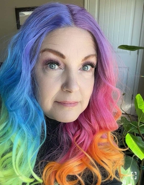 Brenda Collection-Dazzling Rainbow colorful wigs with 22inches wavy style T-part lace front synthetic wigs heat friendly