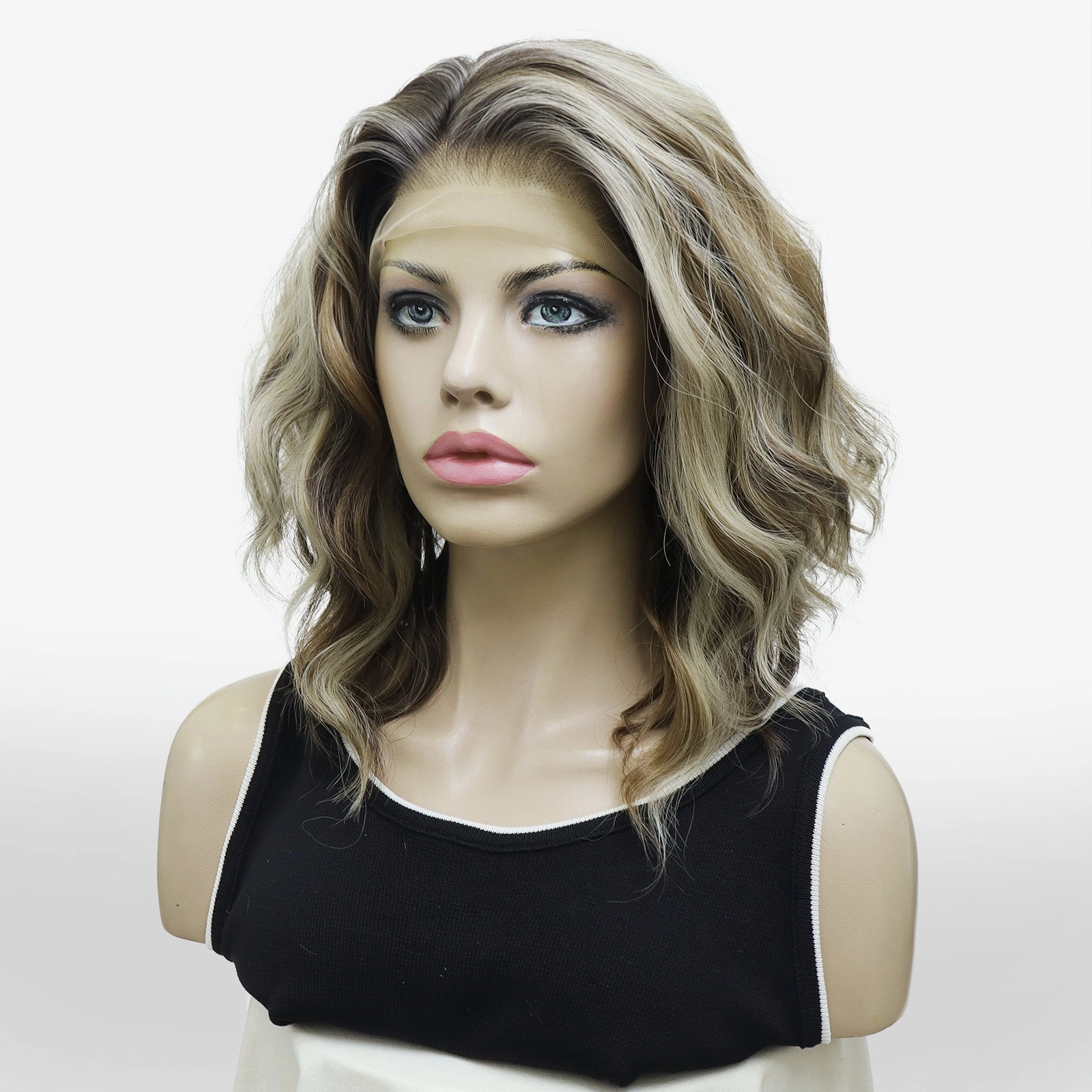 Brenda Collection-G2 old money vibe brown and blonde color with curly style 16 inches 13*4 lace front wig