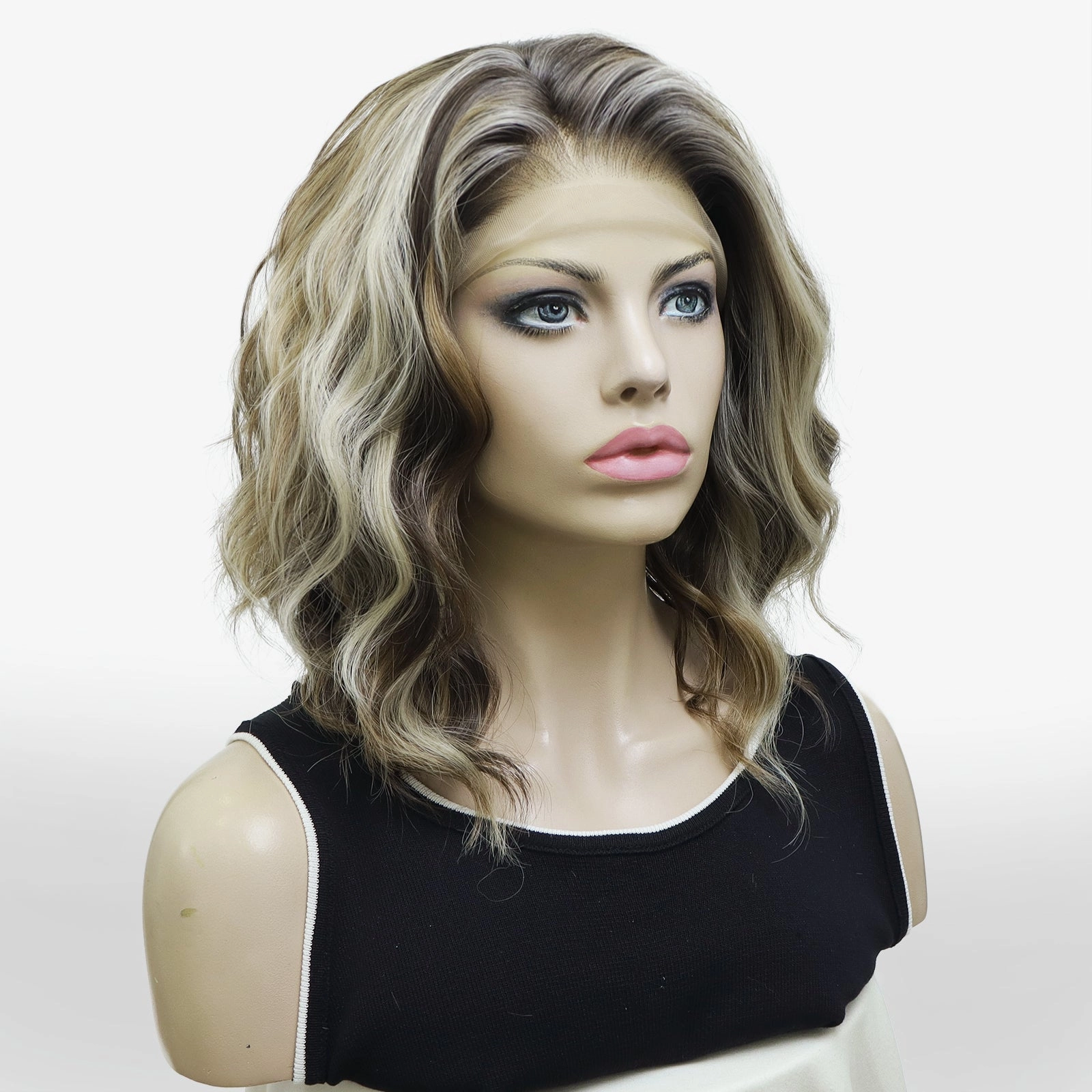 Brenda Collection-G2 old money vibe brown and blonde color with curly style 16 inches 13*4 lace front wig