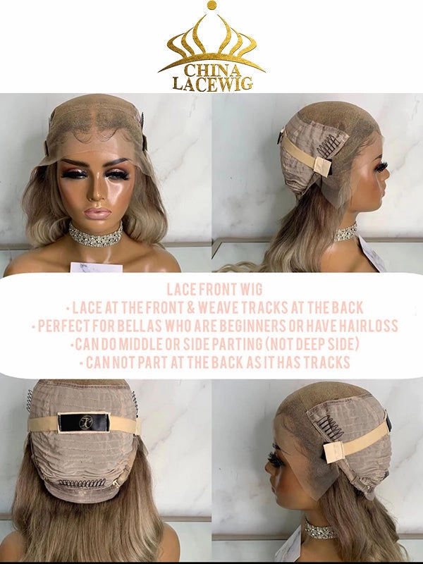 Chinalacewig Custom Wig Lace Frontal Blonde Color Bleached Knots Human Virgin Hair C09
