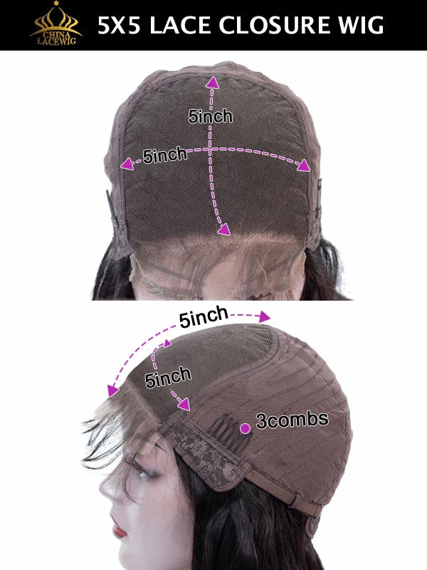 Chinalacewig Highlight Brown Bob Human Virgin Hair 5x5 HD Lace Closure Wig NY01