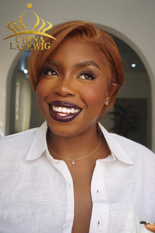 Chinalacewig Ombre Blonde Short Pixie Cut 100% Human Virgin Brazilian Hair Lace Front Wigs CF560