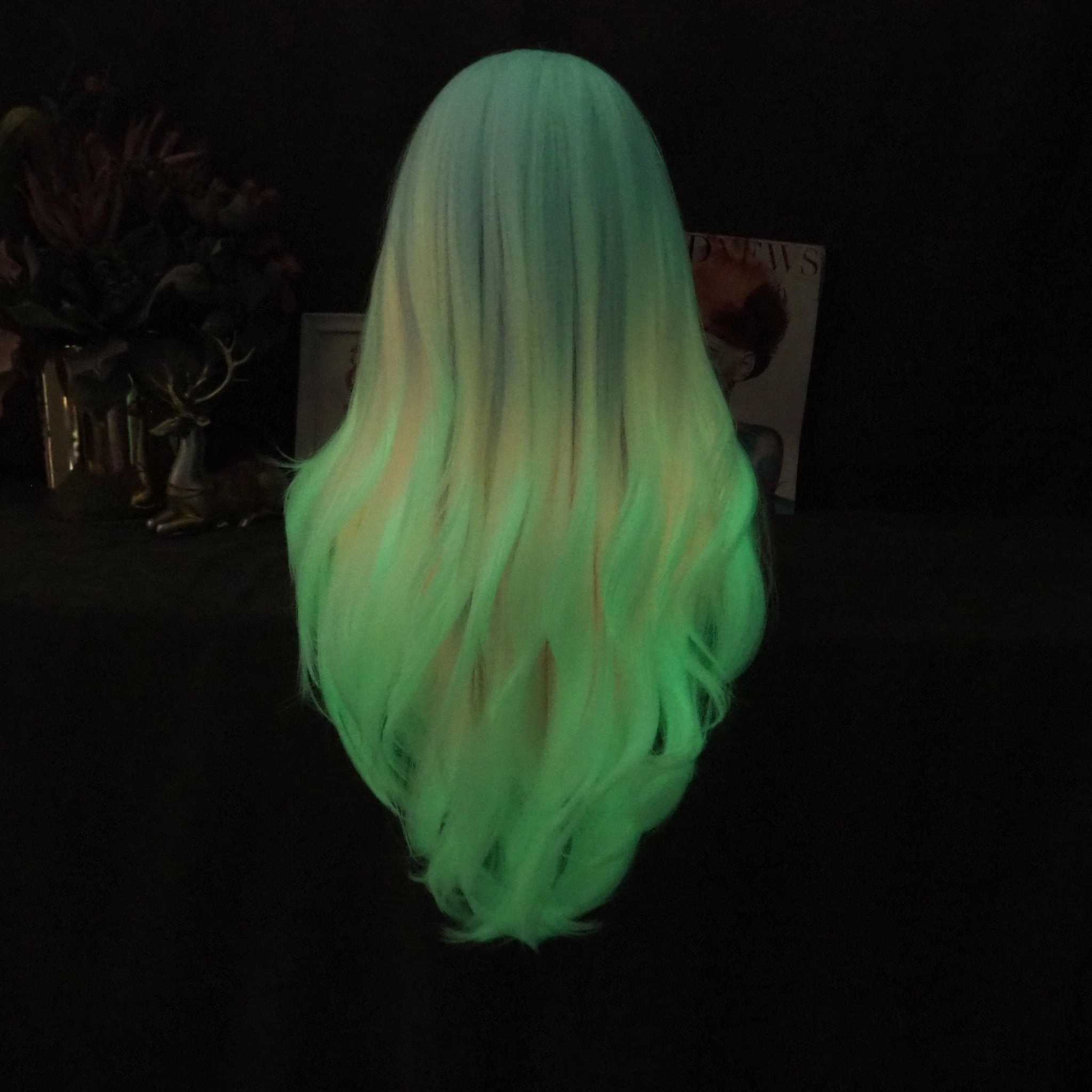 City Star - New Pastel Pink Ombre Noctilucent Long Synthetic Lace Front Party Wigs
