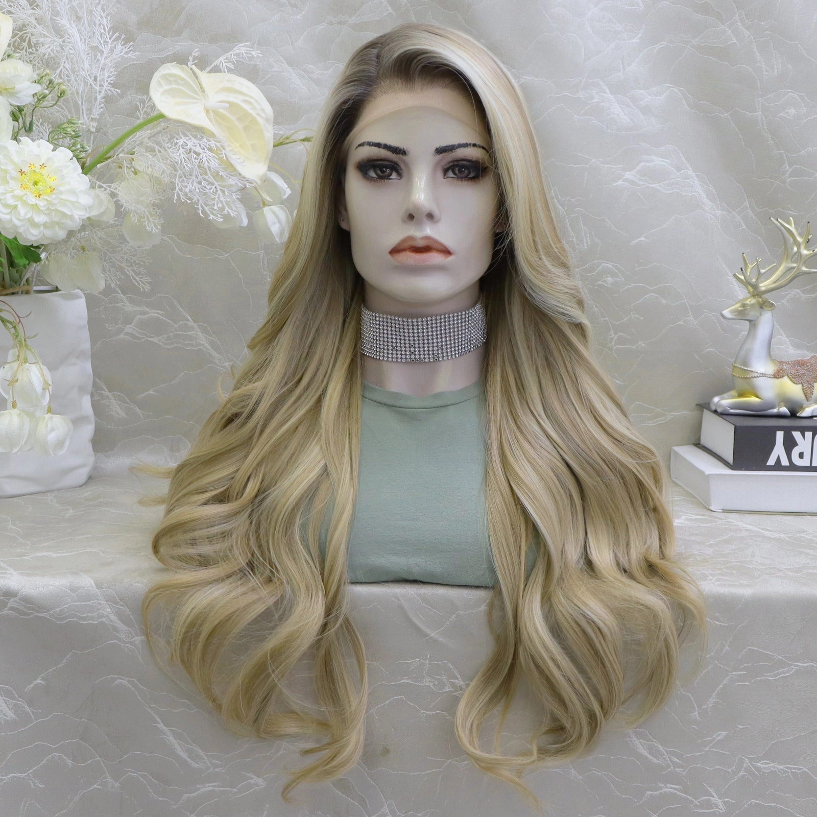 Credence big Volume Wavy long Blonde 13*4 lace Front wig  F100-2410