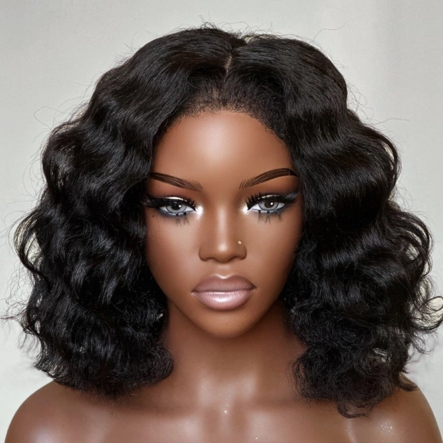 Drawstring 4C Edge 9x6 Fitted Pre-Cut Lace Closure Wavy Bob Wig