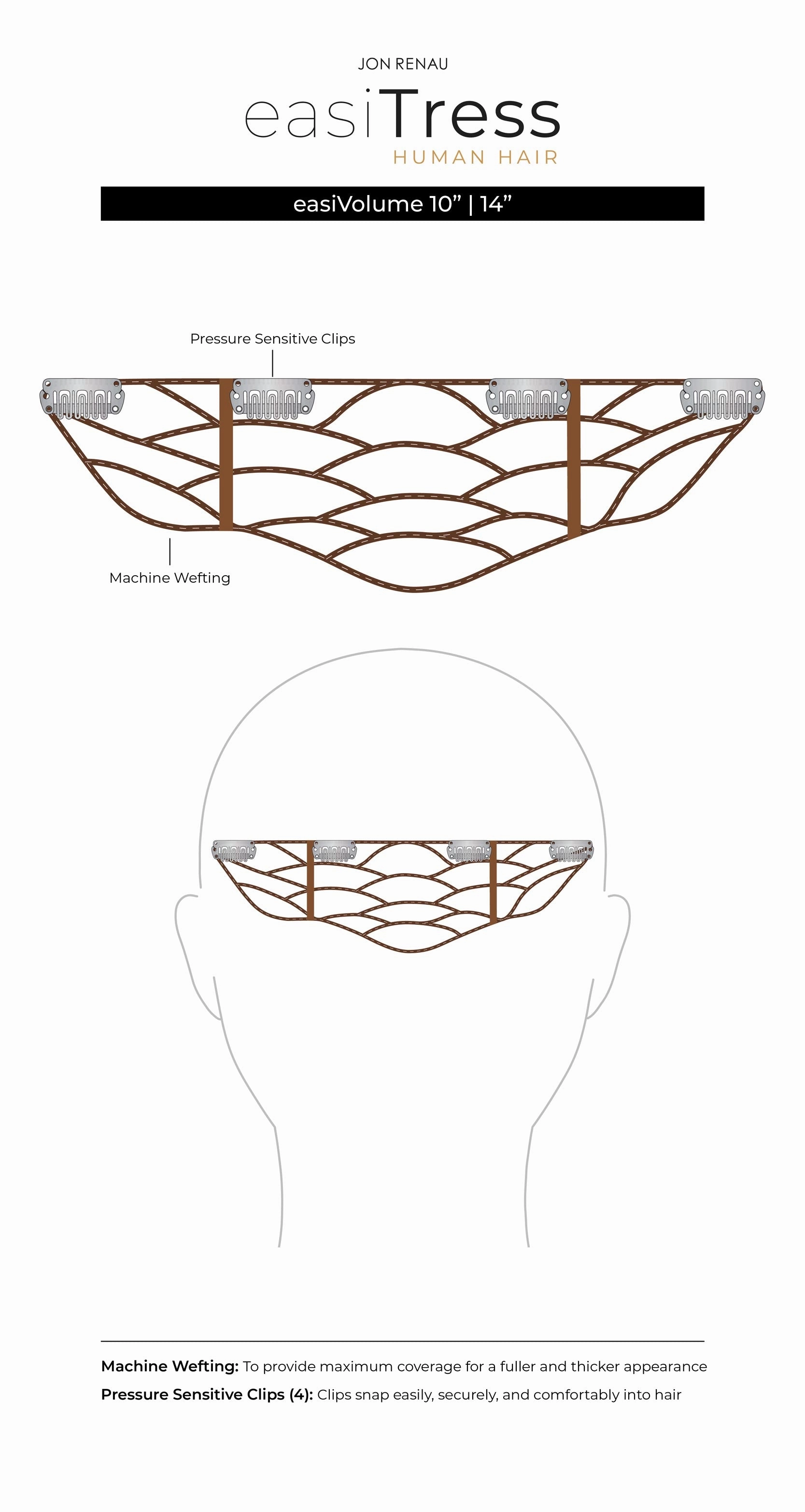 easiVolume 14" by Jon Renau | easiTress Human Hair | Volumizer Extension